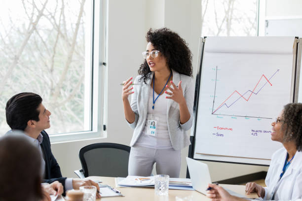 istock Confident medical sales rep gives presentation 1149286403
