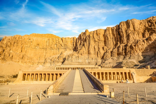 View of Hatshepsut Temple of Queen Hatshepsut, View of the temple in the rock in Egypt luxor thebes stock pictures, royalty-free photos & images