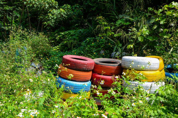 istock Colored tires placed in the grass. 1149286986