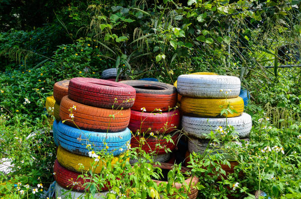 istock Colored tires placed in the grass. 1149286989
