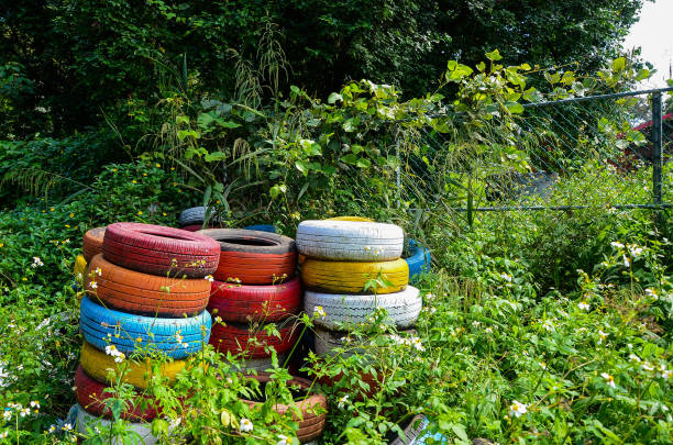 istock Colored tires placed in the grass. 1149286997