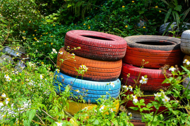 istock Colored tires placed in the grass. 1149287023