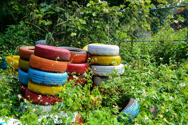 istock Colored tires placed in the grass. 1149287030