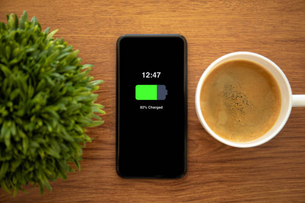 istock touch phone with charged battery on the screen 1149288198