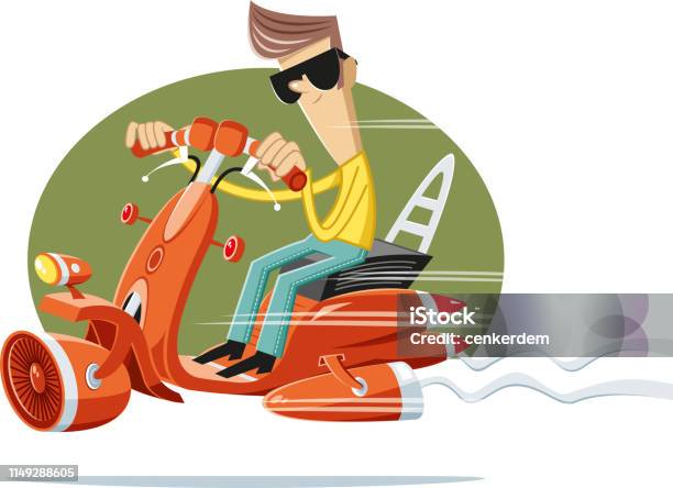 Flying Scooter Stock Illustration - Download Image Now - Car, Driving, Futuristic