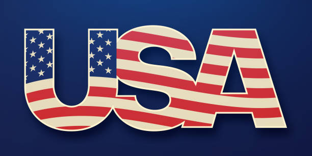 istock USA letters colored in American flag. Tag or label template. 1149290193