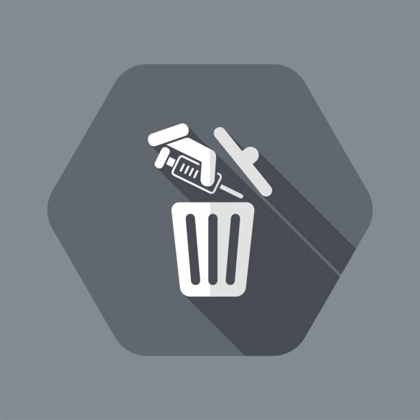 ilustraciones, imágenes clip art, dibujos animados e iconos de stock de la jeringa de trashing - wastepaper basket