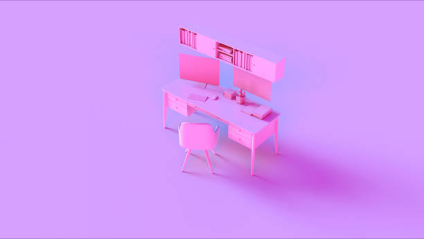istock Pink Contemporary Home Office Setup with Bookshelf Poster an Cactus 1149293145