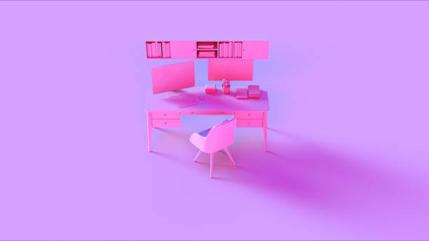 istock Pink Contemporary Home Office Setup with Bookshelf Poster an Cactus 1149293323