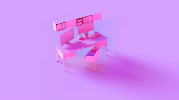 istock Pink Contemporary Home Office Setup with Bookshelf Poster an Cactus 1149293326