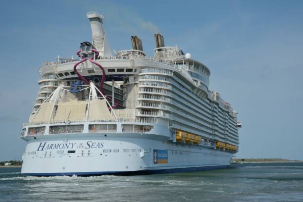 The Royal Caribbean International cruise ship Harmony of the Seas underway in Port Canaveral, Florida.