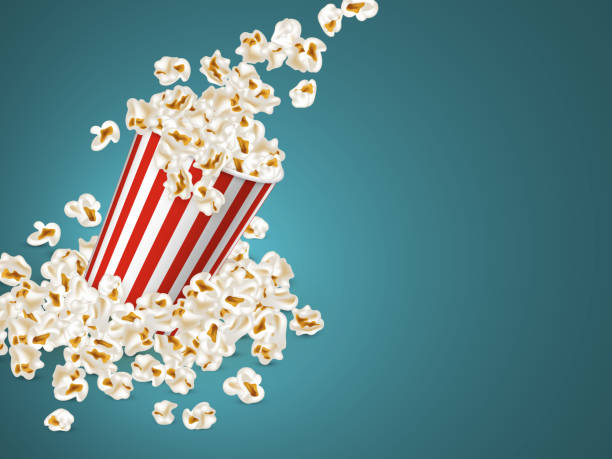 pełne pasiaste wiadro z spadającym popcornem. - popcorn snack bowl corn stock illustrations