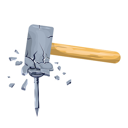 Broken Hammer Striking Nail Vector Design Illustration Isolated On Broken Hammer Striking Nail Vector Design Illustration Isolated On