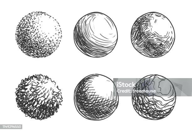 Hand Drawn Shaded Spheres Simple Gray Scale Doodle Sketches Of Circles With Different Types Of Shading Texture Shading Tutorial Organic Hand Drawn Design Elements Stock Illustration - Download Image Now