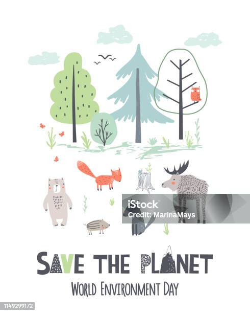 Save The Planet Hand Draw Vector Illustration Of Earth Day Stock Illustration - Download Image Now