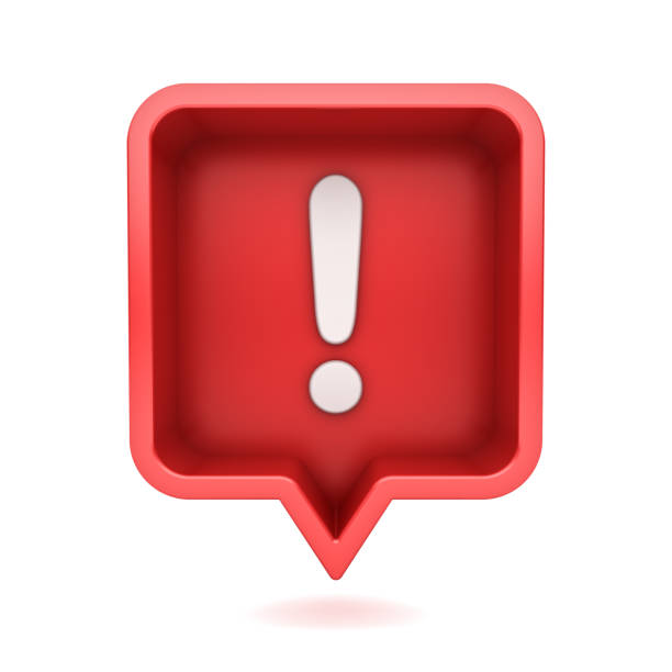 istock 3d social media notification Exclamation mark icon in red rounded square pin isolated on white background with shadow 3D rendering 1149300769
