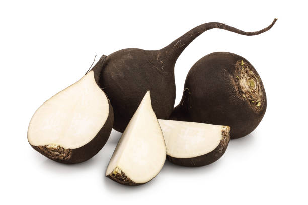 istock Black radish with slices isolated on white background 1149305001