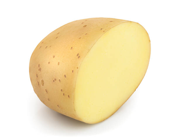 istock Young potato half isolated on white background. Harvest new 1149305013