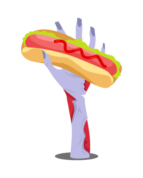istock Zombie Hand Appears with Hot Dog Isolated on White 1149305189