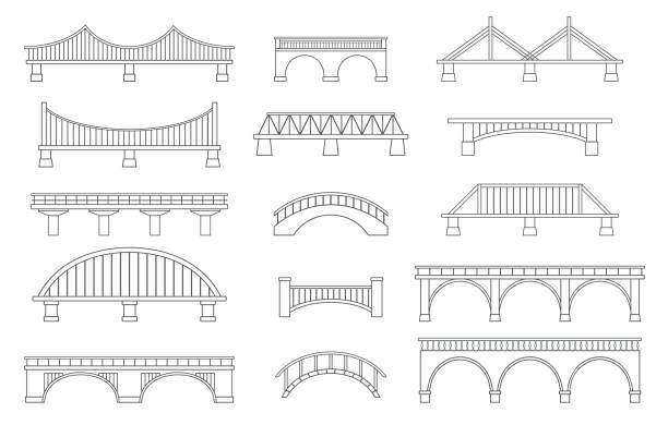 ilustraciones, imágenes clip art, dibujos animados e iconos de stock de conjunto de puentes diferentes. aislado sobre fondo blanco. - puente peatonal