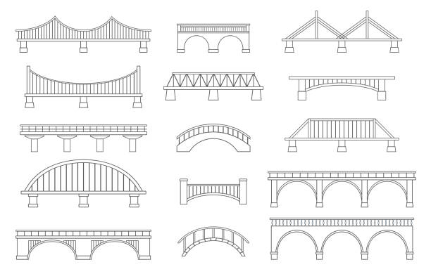 illustrations, cliparts, dessins animés et icônes de ensemble de ponts différents. isolé sur fond blanc. - passerelle pont