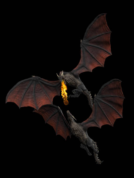 istock Two Dragons in air troubling each other black background isolated 3d illustration 1149307802
