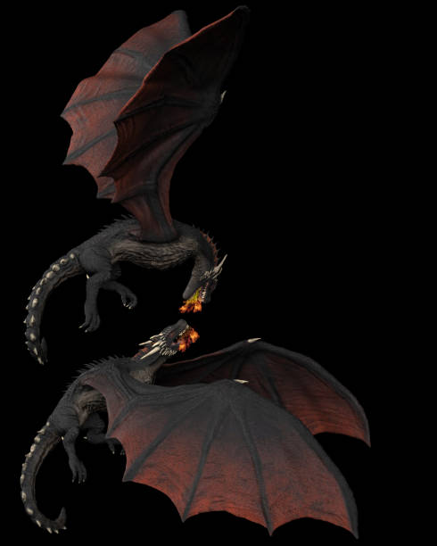 istock Dragons attacking each other black background isolated 3d illustration 1149307804