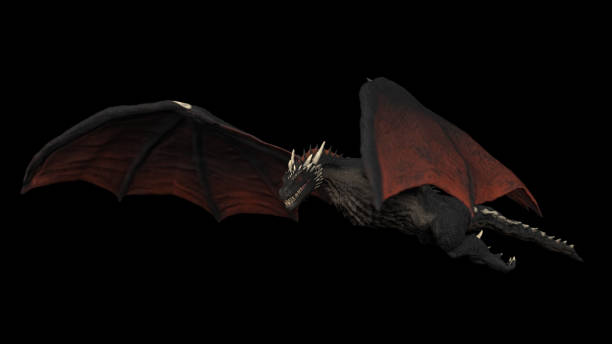 istock Dragon with open wings flying in peace black background isolated 3d illustration 1149307805