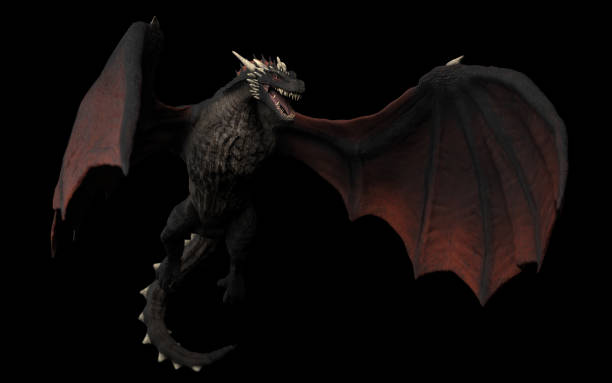 istock Dragon hanging in air and opening his wings with great expression black background isolated 3d illustration 1149307821