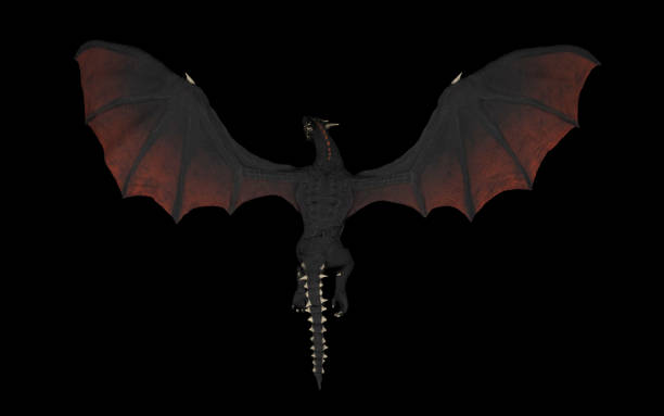 istock Dragon is floating in air high above view black background isolated 3d illustration 1149307822