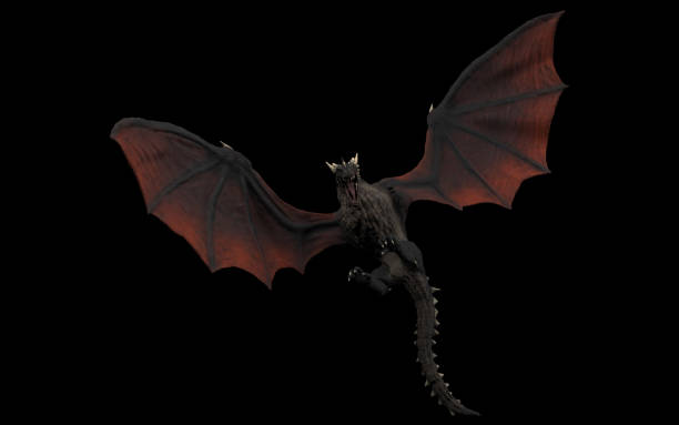istock Dragon is landing and approaching ground undershoot black background isolated 3d illustration 1149307827