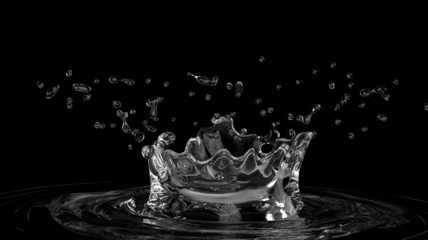 istock Water splash large ine with bubbles and ripples black background 3d render 1149307941