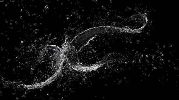 istock Water liquid collasion with bubbles forming butterfly shape black background 3d render 1149307993