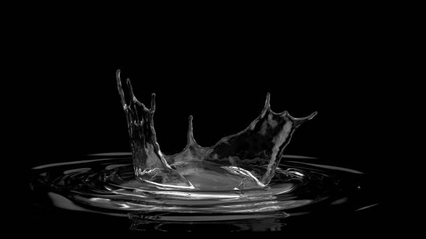 istock Liquid dropping on water and creating perfect shape black background 3d render 1149308063