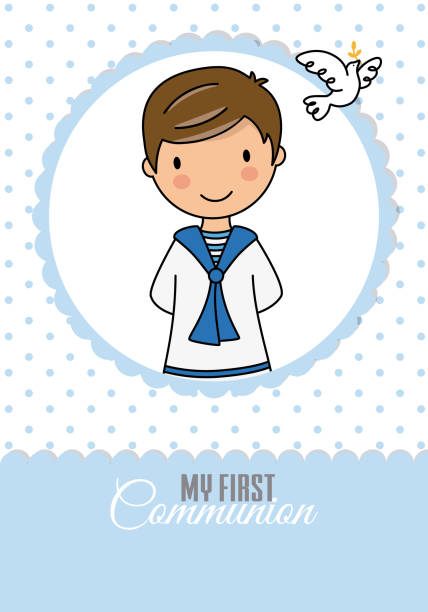 Card my first communion boy Card my first communion boy communion stock illustrations