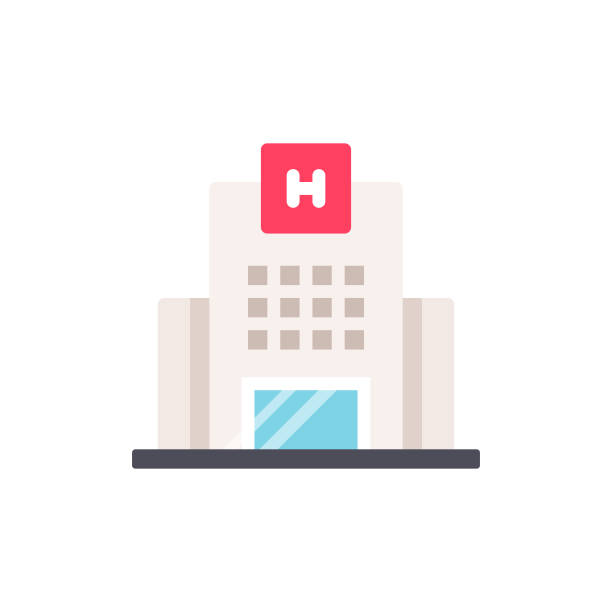 ikon flat rumah sakit. piksel sempurna. untuk seluler dan web. - hospital building ilustrasi stok