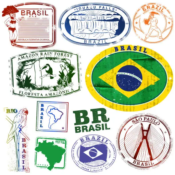 Vector illustration of Vintage Brazil Travel Stamps
