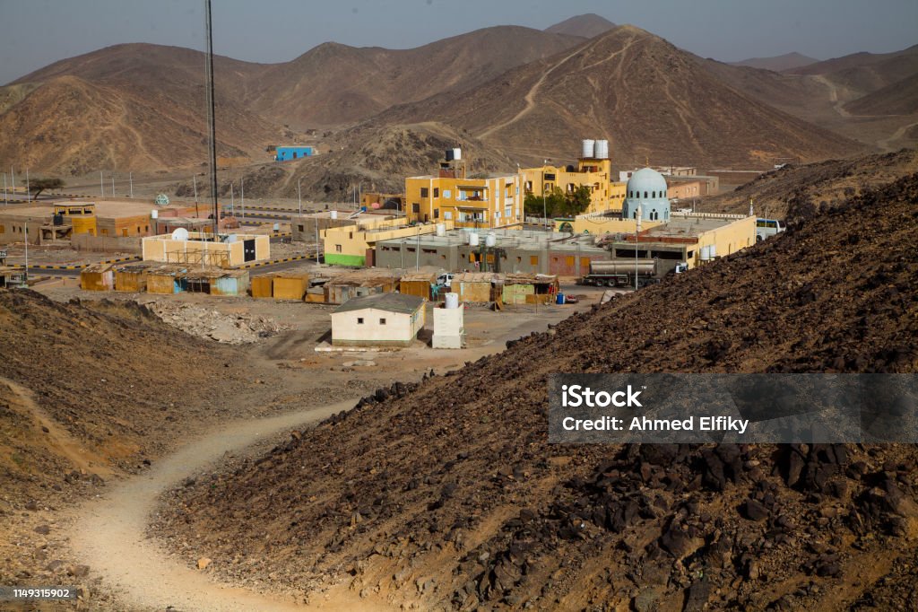 The village and mosque Sidi Abu El Hassan Shazly The village and mosque Sidi Abu El - Hassan El - Shazly in the Red Sea Desert Egypt 2019 Stock Photo