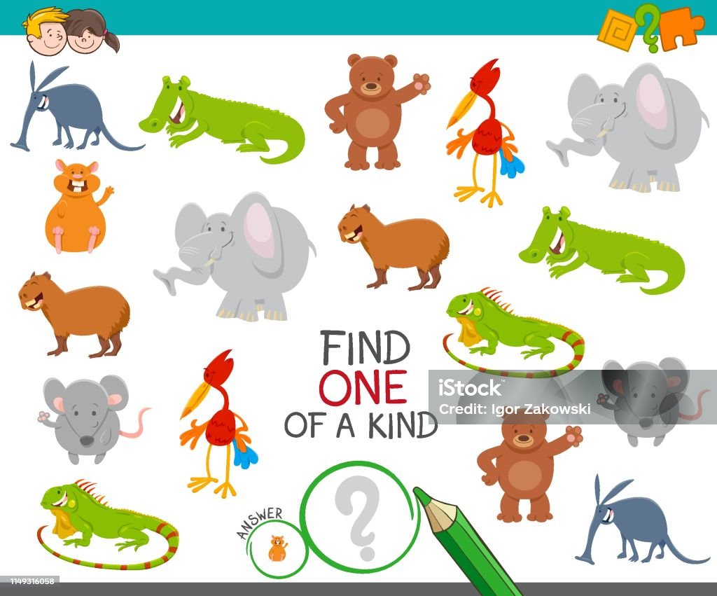One Of A Kind Task For Kids With Animals Stock Illustration - Download  Image Now - Activity, Animal, Animal Wildlife - iStock