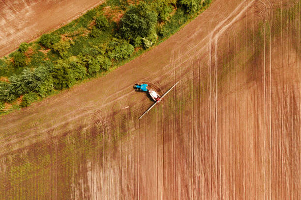 istock Tractor spraying crops in field 1149322060