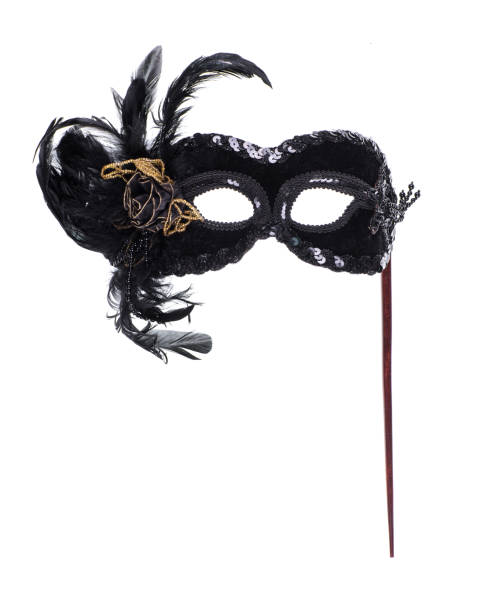istock black theatrical mask with feathers isolated on white background 1149324518