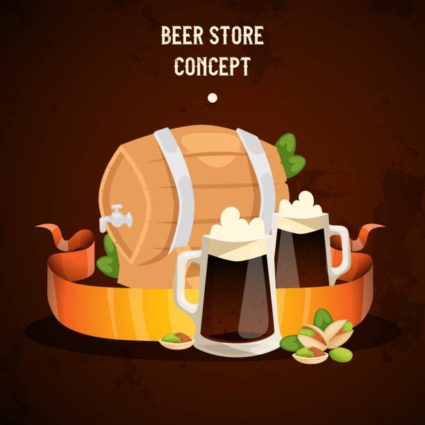 비어 하우스 양조장 벡터 비르 머 그 맥주 병 및 다크에 일 - pistachio beer nuts nut backgrounds stock illustrations