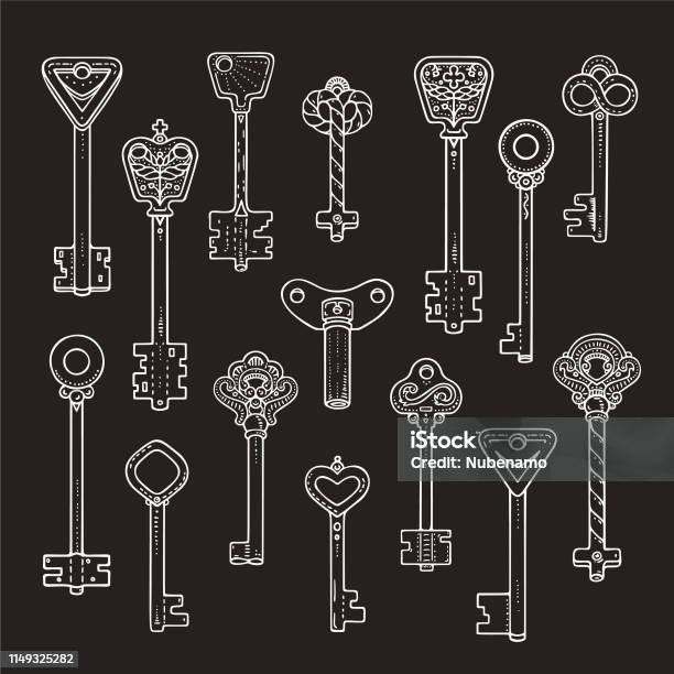 Key Vector Handrawn Antique Keys Handrawn Illustrations Clipart Vector Set Isolated Vector ...