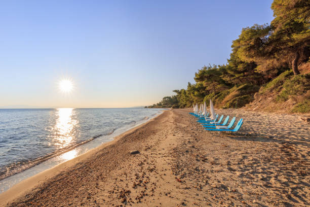 Kriopigi beach. Kassandra of Halkidiki peninsula, Greece stock photo