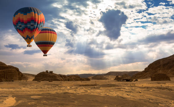 istock Hot Air Balloon travel over desert 1149326858