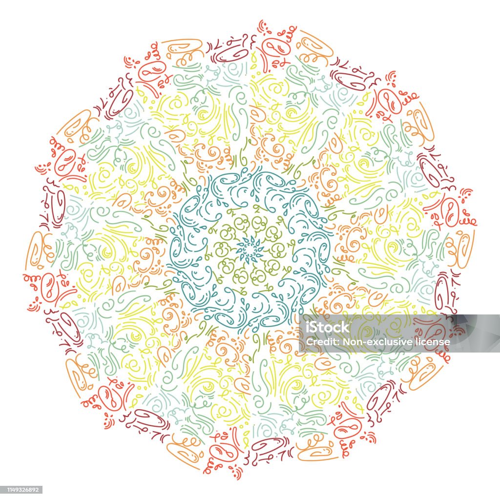 Circular pattern doodle mandala for Henna, Mehndi, tattoo, decoration. decorate dishes, cups, porcelain, ceramics, walls. Decorative ornament in ethnic oriental style. Hand drawn Vector Abstract stock vector