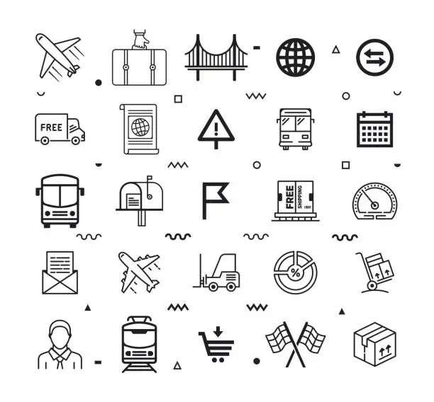 Vector illustration of Private Labels & Fast Shipping Line Style Vector Icon Set
