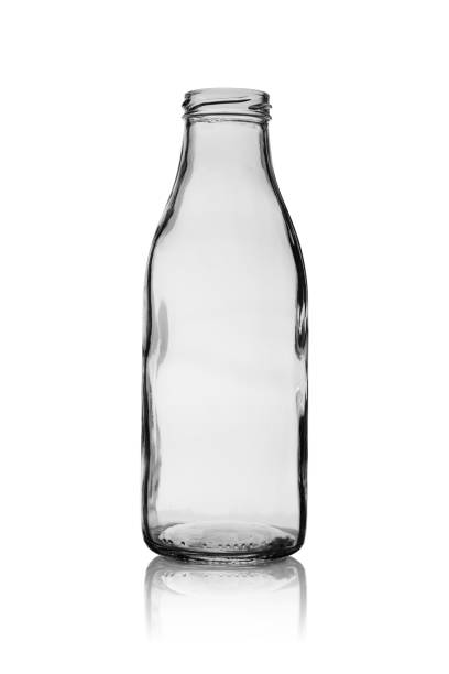 istock Empty open bottle from glass for milk and juice. Isolated on a white background with reflection 1149330367