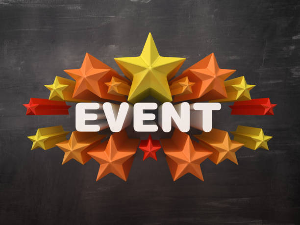 istock Colorful Stars with EVENT Word on Chalkboard Background - 3D Rendering 1149330942