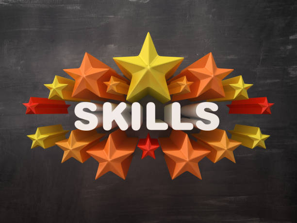 istock Colorful Stars with SKILLS Word on Chalkboard Background - 3D Rendering 1149330962